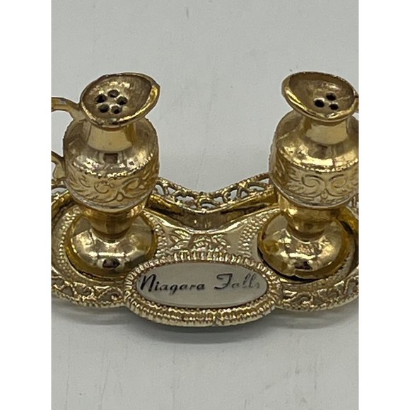 Mini Niagra Falls Souvenir Elegant Jar Salt and Pepper Shakers w/Tray - Picture 4 of 6
